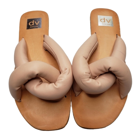 DV by Dolce Vita | Joanna Cream Puffy Vegan Leather Open Toe Slip On Sandals 8 - Picture 2 of 11